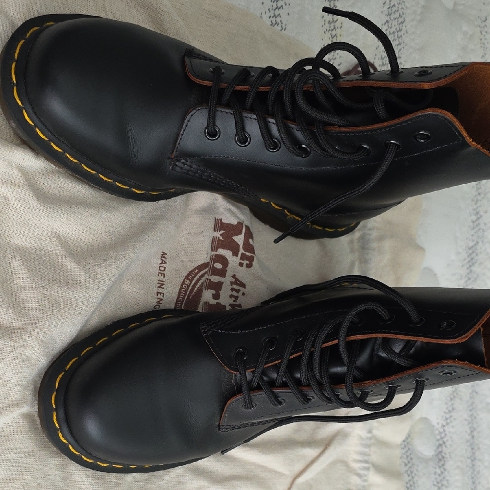 Dr. Martens Black Boots with Yellow Stitching